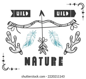 Boho Indian print logo art decorative style ornament abstract concept. Vector graphic design illustration element