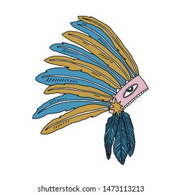 Boho Indians Headdress Feathers Navajo Tribal Vector Clipart Illustration Sticker