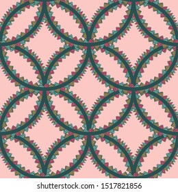 Boho interlocking circles with fun bunting triangles for fabric, wallpaper, backgrounds or scrapbooking projects. surface pattern design.