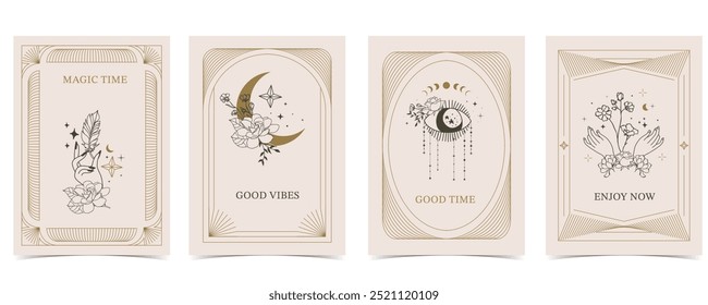 Boho invitation card with tarot style and deco frame. Mystic for a4 vertical design