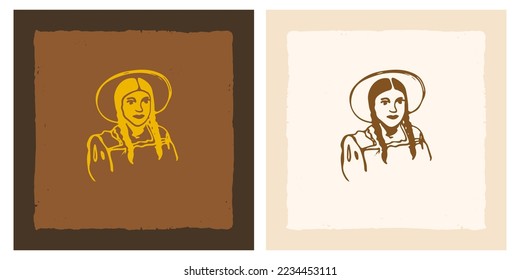 doodle de boho lady in western hat sketch