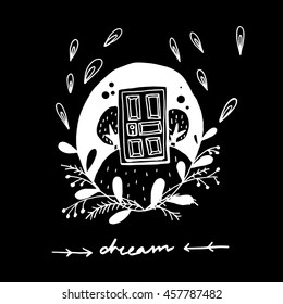Boho landscape black and white