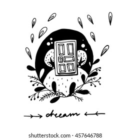 Boho landscape with door
