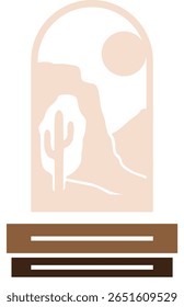 Boho laser cut stand decor with landscape  in arched frame

