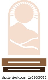 Boho laser cut stand decor with landscape  in arched frame

