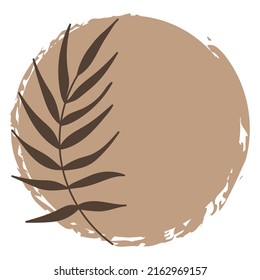 Boho leaf element with shape. Aesthetic illustration of a leaflet. Vector boho style illustration. Boho decor element. Boho element in natural shades.