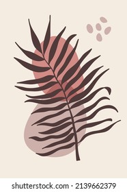 Boho leaf line art vector. Botanical wall art poster vector. Minimal wall art print. Abstract plant design for print, poster. Modern boho design illustration image