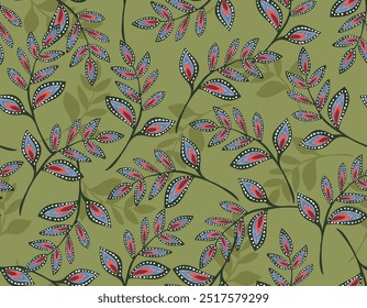Motif Boho Leaves, Motif persan, Motif de feuillage indien, Illustration d'Images vectorielles, Conception pour la mode, tissu, fond d'écran, enveloppement et toutes les impressions