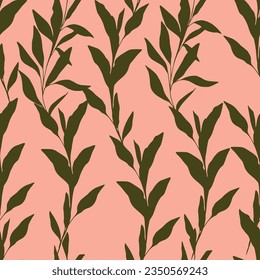 Boho leaves silhouette vector pattern. Monochrome Botanical abstract branch leaves repeat background. trendy floral contemporary design for social media, print, wallpaper, textile, flyer. Simple plant