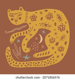 Boho leopard abstraction minimalist modern wall art folk ethnic african animal print in trendy flat naive doodle style