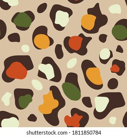 Boho leopard colorful modern seamless pattern. Vector textile design mid century modern bohemian