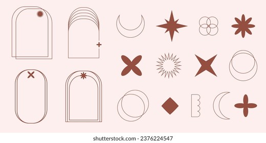 Boho Line Abstract Frames and Elements Retro Decoration Minimalist Design Shapes. Art Deco Style Borders. Vector Illustration. Mid Century Modern
