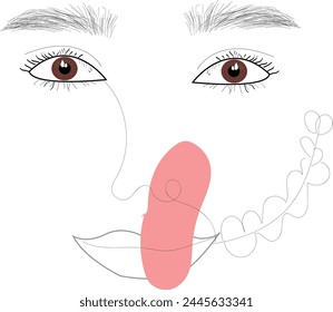Boho Line Art Flower Face, Foto de stock de Vector