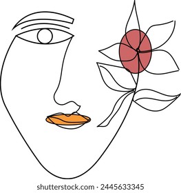 Boho Line Art Flower Face, Foto de stock de Vector