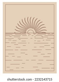 Boho line art, minimalistic illustration, sun