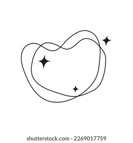 Boho line frame with stars around isolated on white background. Abstract celestial round shape.