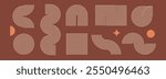 Boho linear element set. Brown beige wave and arch form design. Middle century curves and arcs collection. Bohemian decorative ornamental shape bundle for badge, icon, poster, banner, template. Vector
