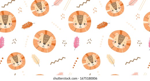 boho lion illustration in seamless pattern for personal project, background, invitation, wallpaper and many more