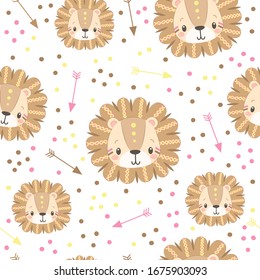 boho lion illustration in seamless pattern for personal project, background, invitation, wallpaper and many more