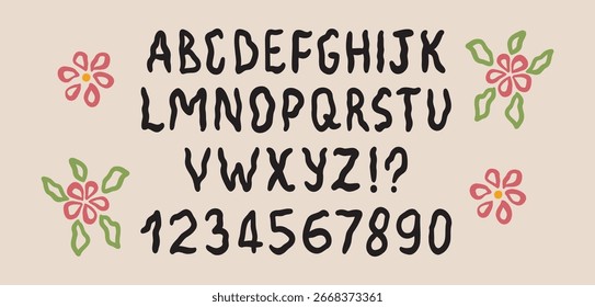 boho flüssig groovy moderne funky Schriftart Alphabet 1960s. retro blumen boho psychedelic abc. Perfekt für Poster, Collagen, Kleidung. Vektorgrafik