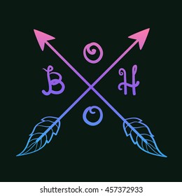Boho logo. Arrows . hipster style