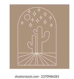 El logo del Boho cactus con un estilo de línea mínimo. Paisaje, plantillas de diseño de logotipo de cactus, diseño abstracto geométrico para la decoración