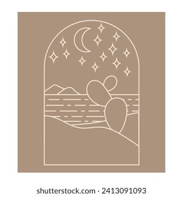 Boho boho logo cactus in minimal line style. Landscape, cactus logo design templates, geometric abstract design for decoration