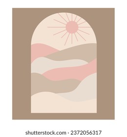 El logo del Boho cactus en un estilo mínimo. Paisaje, diseño del logo cactus en color boho, diseño abstracto geométrico para la decoración