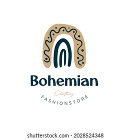 Boho logo design templates. Doodle Bohemian icons and symbols. Modern tribal, ethnic logotype. Vector illustration.