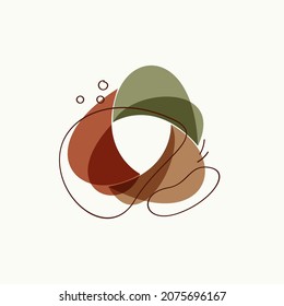 Logo de Boho. Icono de salpicaduras de color de agua. Formas y líneas geométricas planas en un estilo escandinavo moderno. Frases neutras y creativas minimalistas.