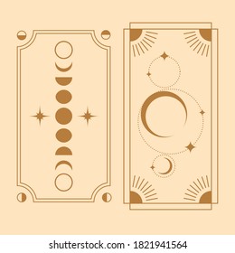 Boho magic collection. Celestial art. Set of golden space design elements stars,  crescent, half moon. Vector doodle isolated illustration.