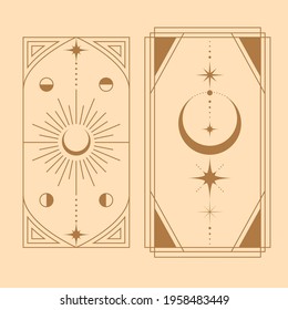 Boho magic collection. Celestial art. Set of golden space design elements stars, crescent, half moon. Vector doodle isolated illustration on beige background