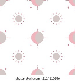 Boho magic elements seamless pattern with moon, sun, cross and stars. Vector illustration.