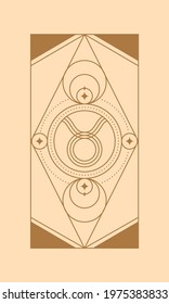 Boho magic zodiac illustration. Taurus. Celestial art. Vector image of golden space design elements stars, crescent, half moon. Vector doodle isolated illustration.