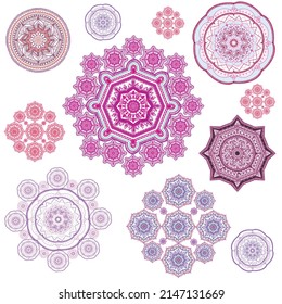 boho mandala set, ethnic pattern, decoration, ornament in a circle, vector on a white background