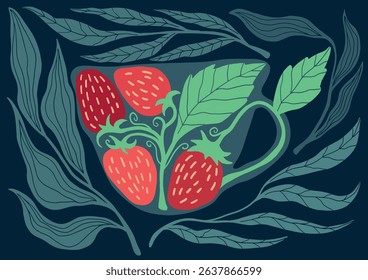 Boho and Mid-Century Modern: Fruity Strawberry Tea with Whimsical Leaf Swirls	