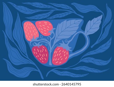 Boho and Mid-Century Modern: Fruity Strawberry Tea with Whimsical Leaf Swirls	