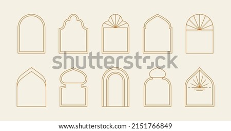 Boho minimal arch frames. Bohemian contemporary borders for esoteric linear logo celestial concept. Vector illustration