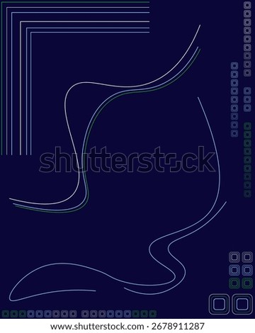 Boho minimal geometric poster art in sky blue and shamrock green on navy blue conveys freshness, natural harmony, trustworthiness, and balanced creativity for fabrics, home decor, and wall art.