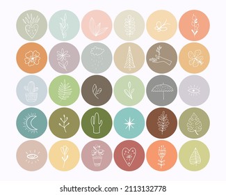 Boho minimal highlights cover icon set. Vector