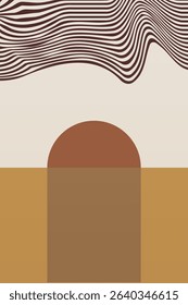 Boho Minimalist Abstract Wave Line Art. Abstract Bauhaus Wall Art Decor