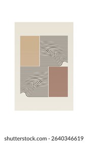 Boho Minimalist Abstract Wave Line Art. Abstract Bauhaus Wall Art Decor