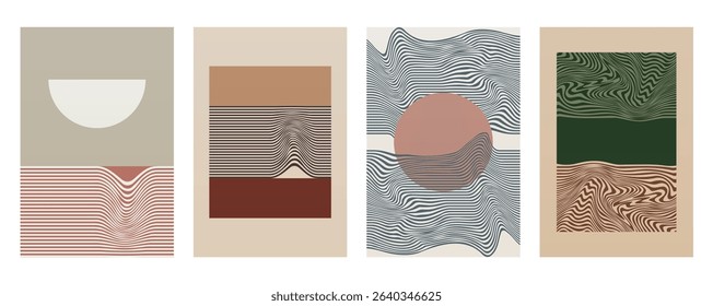 Boho Minimalist Abstract Wave Line Art. Abstract Bauhaus Wall Art Decor
