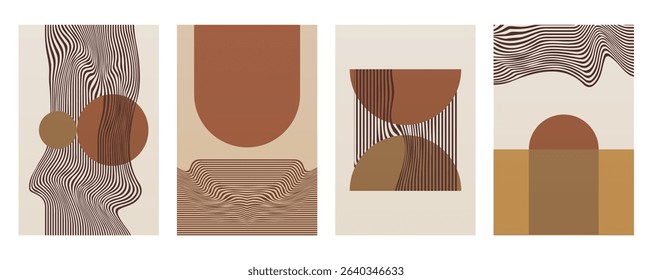Boho Minimalist Abstract Wave Line Art. Abstract Bauhaus Wall Art Decor