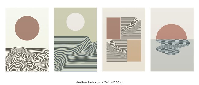 Boho Minimalist Abstract Wave Line Art. Abstract Bauhaus Wall Art Decor