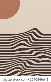Boho Minimalist Abstract Wave Line Art. Abstract Bauhaus Wall Art Decor