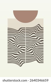 Boho Minimalist Abstract Wave Line Art. Abstract Bauhaus Wall Art Decor