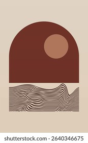 Boho Minimalist Abstract Wave Line Art. Abstract Bauhaus Wall Art Decor