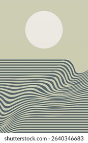 Boho Minimalist Abstract Wave Line Art. Abstract Bauhaus Wall Art Decor