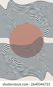 Boho Minimalist Abstract Wave Line Art. Abstract Bauhaus Wall Art Decor